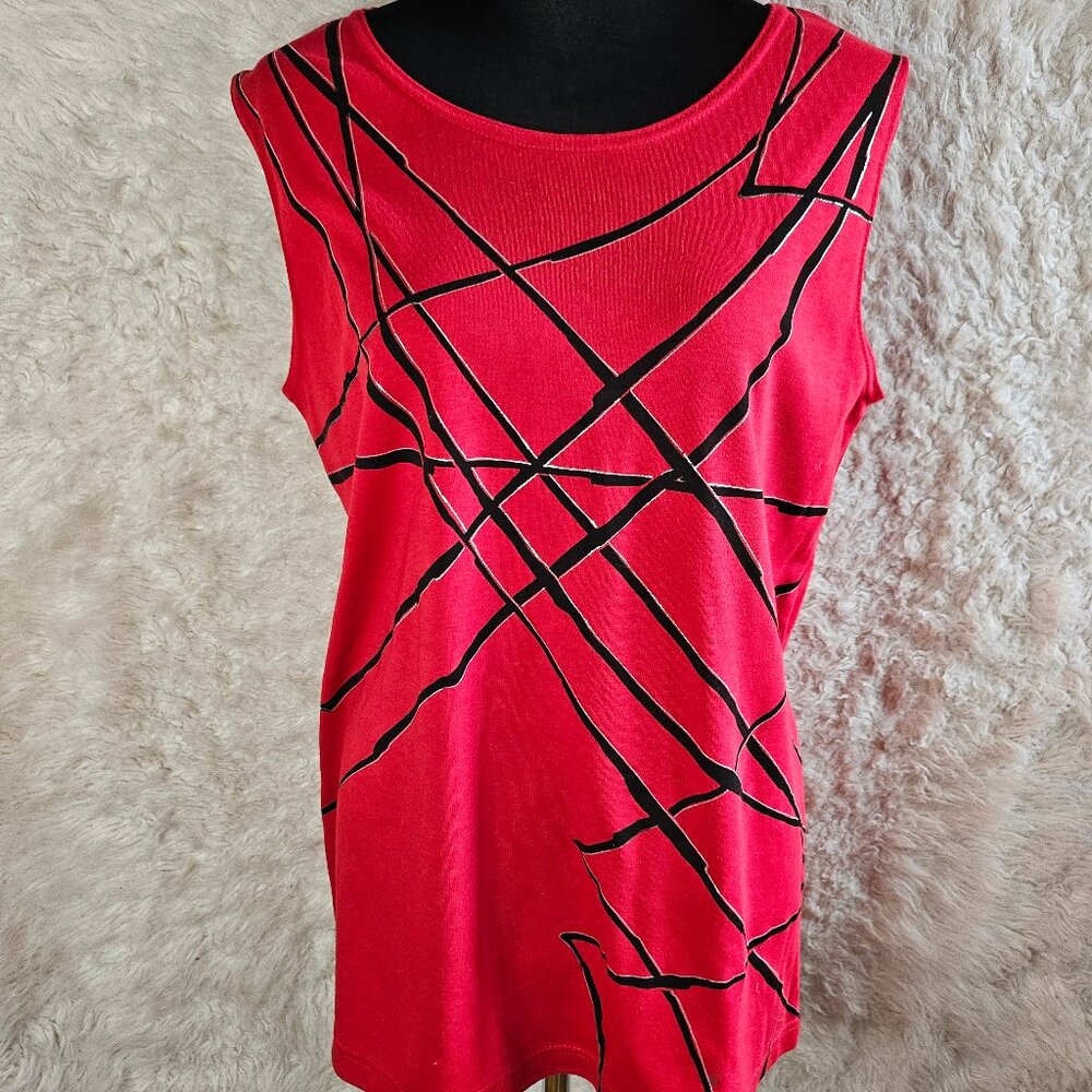Vintage Picadilly Fashions Women's Red and Black Tank Top Size L